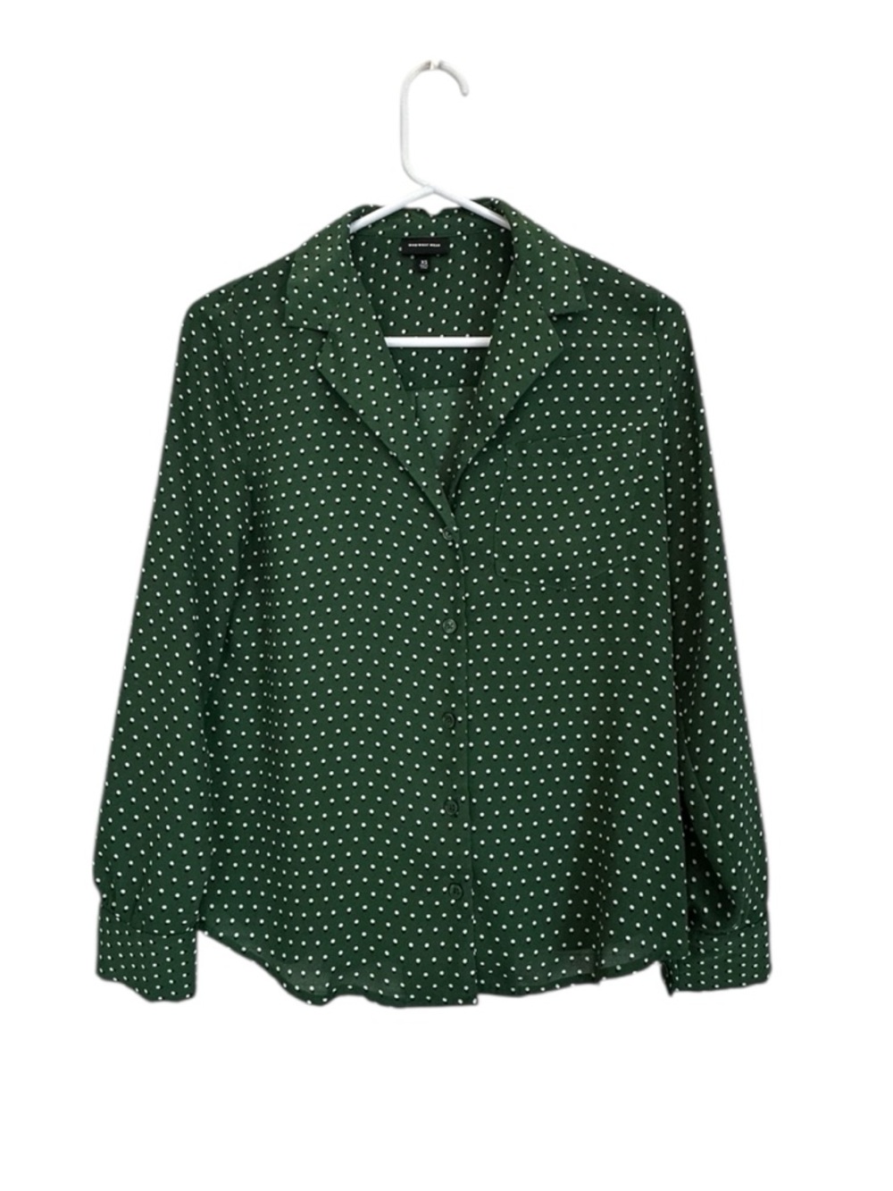 Who What Wear Small Green White Polka Dot Button Front Blouse Long Sleeve Top XS